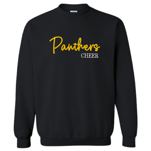 EMBROIDERED Panthers 3d Puff Cheer -Black Crewneck - YOUTH