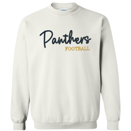 EMBROIDERED Panthers 3d Puff Football- White Crewneck - YOUTH