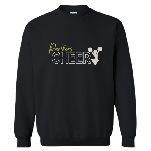 EMBROIDERED Panthers CHEER with White Glitter Cheerleader Crewneck/Hoodie - YOUTH