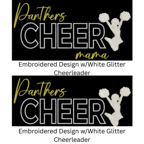 EMBROIDERED Panthers CHEER with White Glitter Cheerleader Crewneck/Hoodie - ADULT