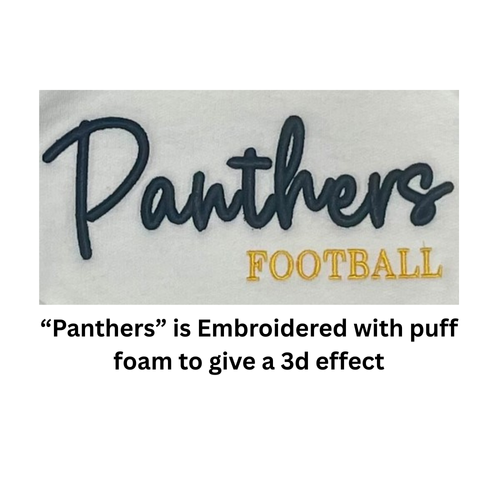 EMBROIDERED Panthers 3d Puff Football- White Crewneck - YOUTH