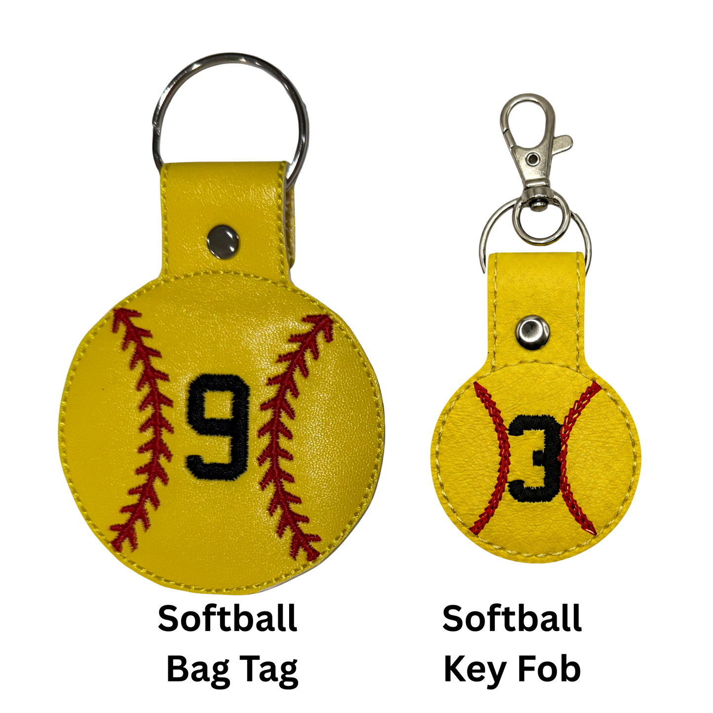 Softball Bag Tag & Key Fob – Custom Number (Embroidered)
