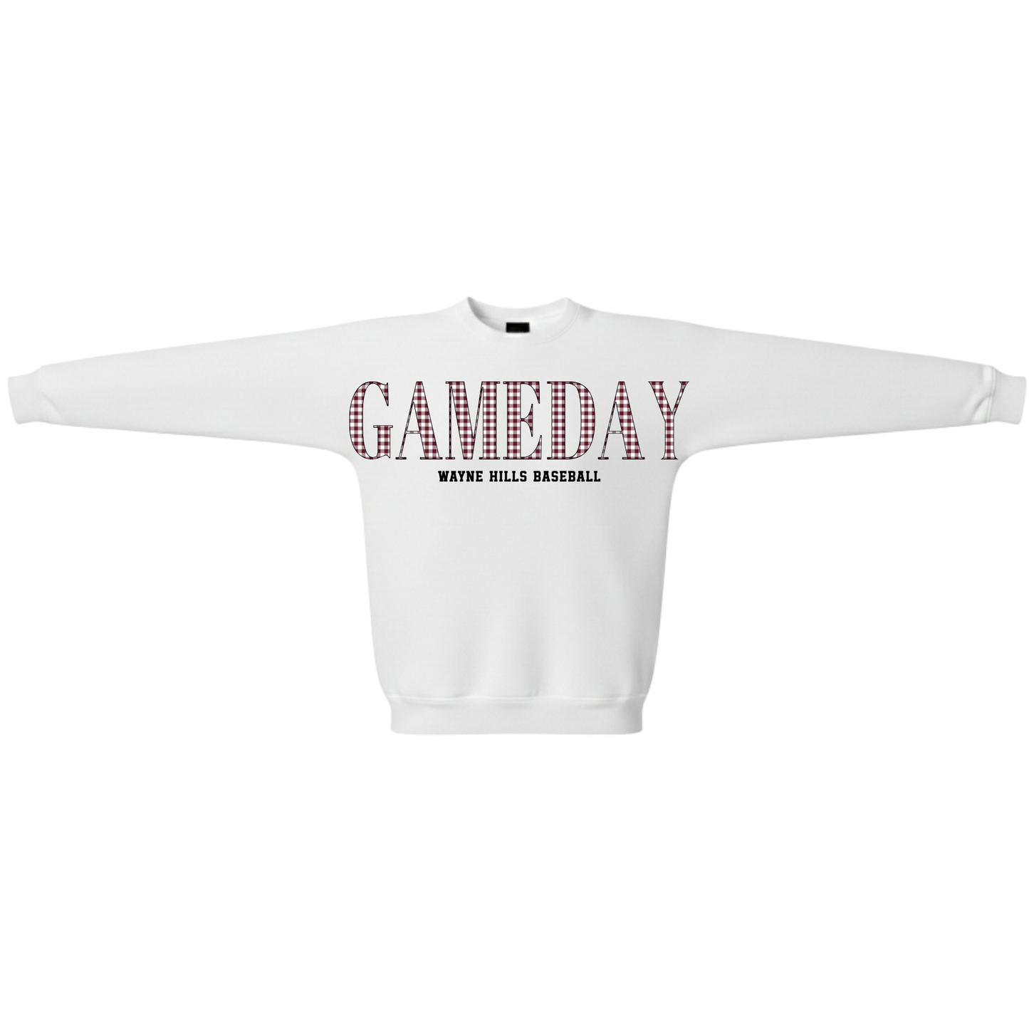Wayne Hills GAMEDAY Crewneck Sweatshirt–"Gingham" pattern (Baseball Option)