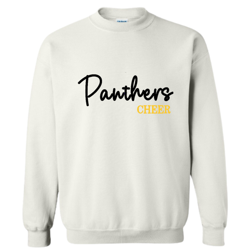 EMBROIDERED Panthers 3d Puff Cheer-White Crewneck - ADULT