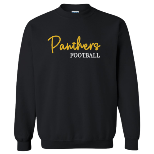 EMBROIDERED Panthers 3d Puff Football- Black Crewneck - ADULT