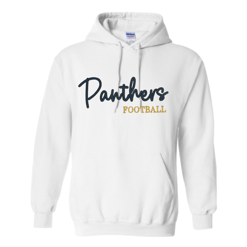 EMBROIDERED Panthers 3d Puff Football- White Hoodie - ADULT