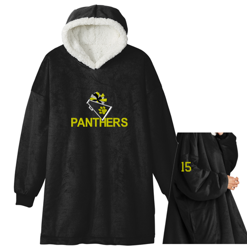 Panthers Oversized Sweatshirt Blanket – Embroidered "CHEER" Design (Number on Sleeve – Optional) – Adult/Young Adult