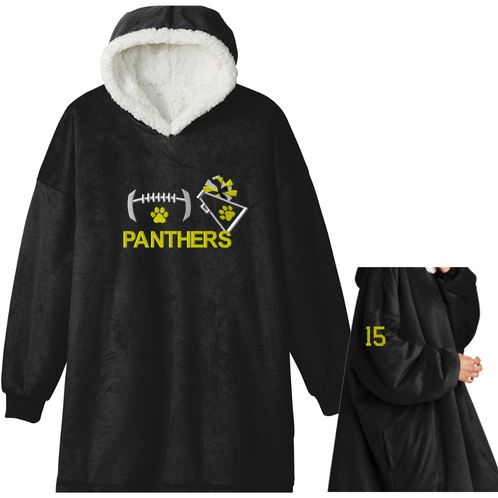 EMBROIDERED Oversized Sweatshirt Blanket - Panthers Football/Cheer Design with Number on Sleeve - ADULT/YOUNG ADULT