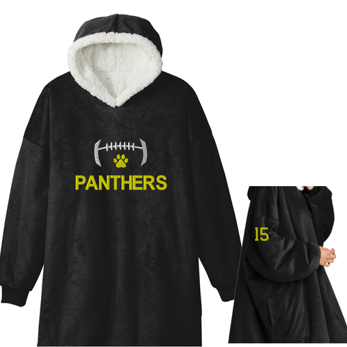 EMBROIDERED Oversized Sweatshirt Blanket - Panthers Football Design with Number on Sleeve -ADULT/YOUNG ADULT