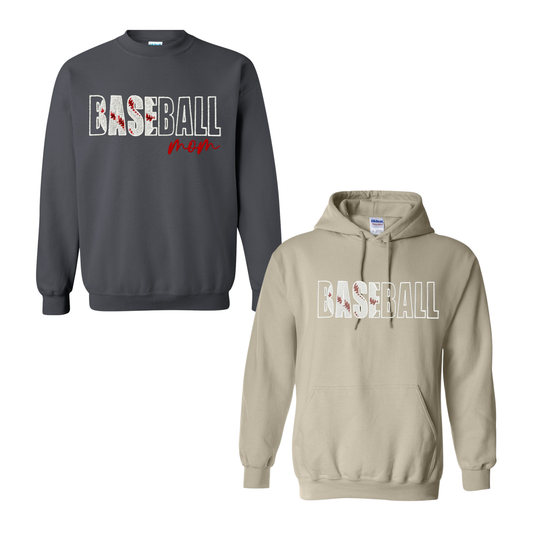 Baseball Sweatshirt – Embroidered “BASEBALL” Front (Glitter Option)
