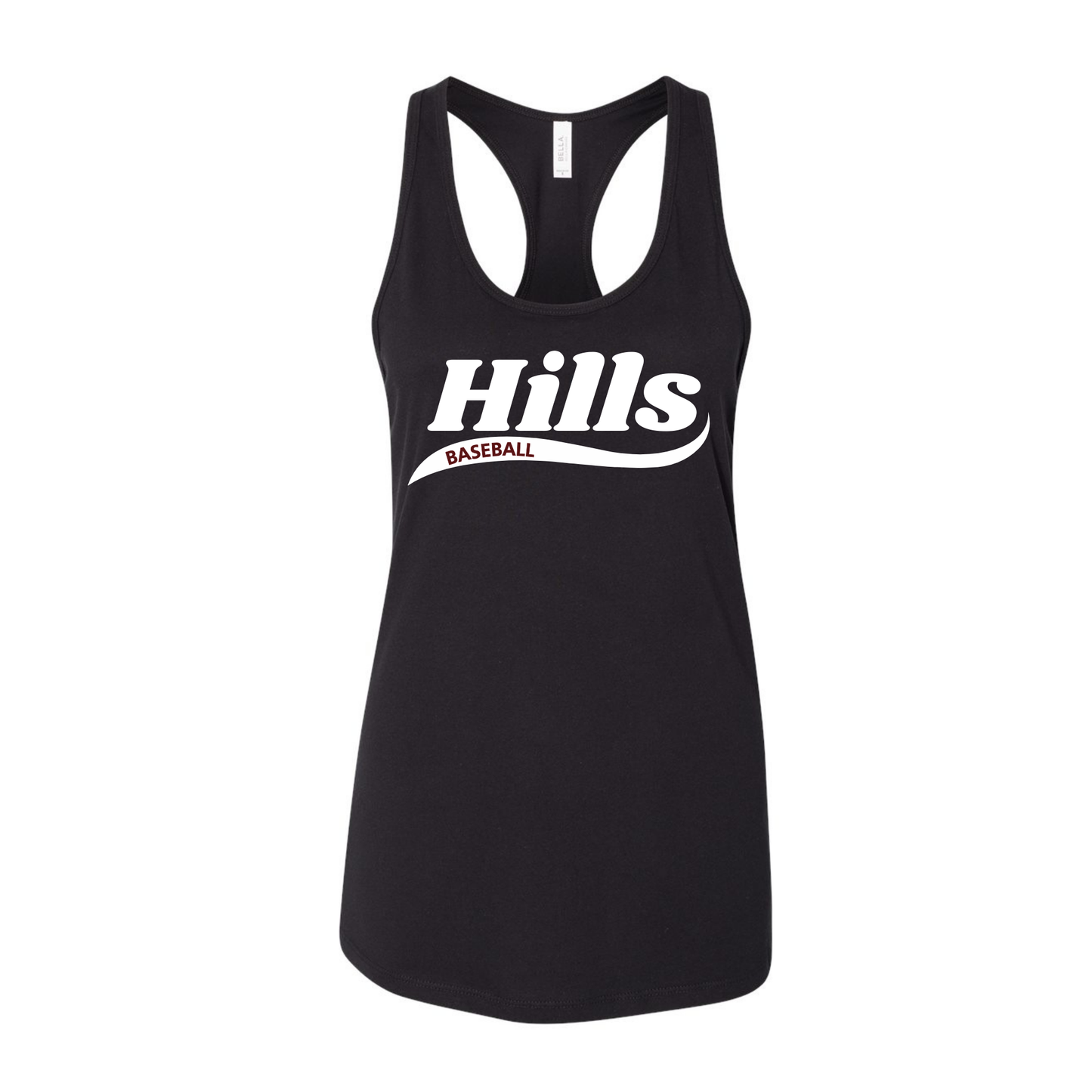 Wayne Hills Racerback Tank – “HILLS” Swoosh Front Design (Baseball Option, Name on Back – Optional)