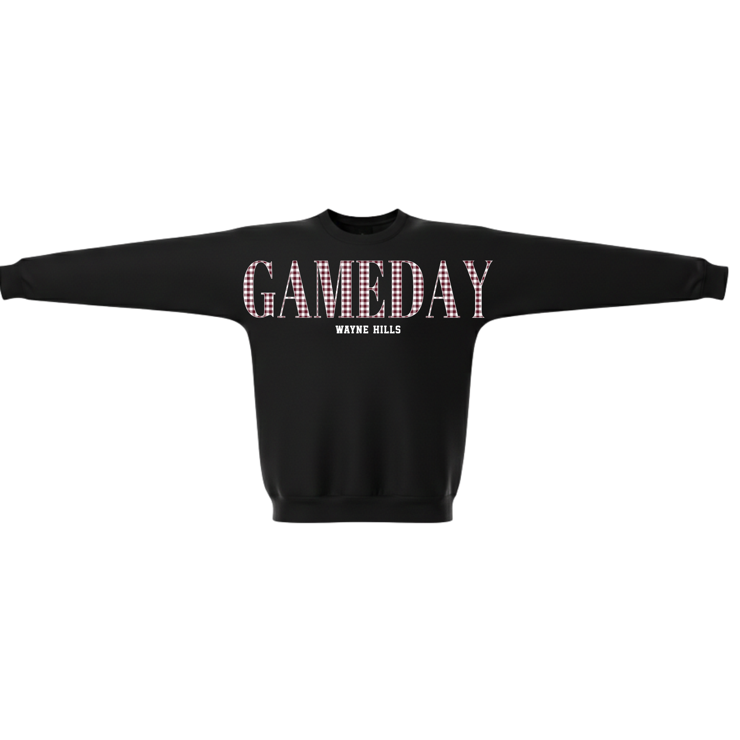 Wayne Hills GAMEDAY Crewneck Sweatshirt–"Gingham" pattern (Baseball Option)