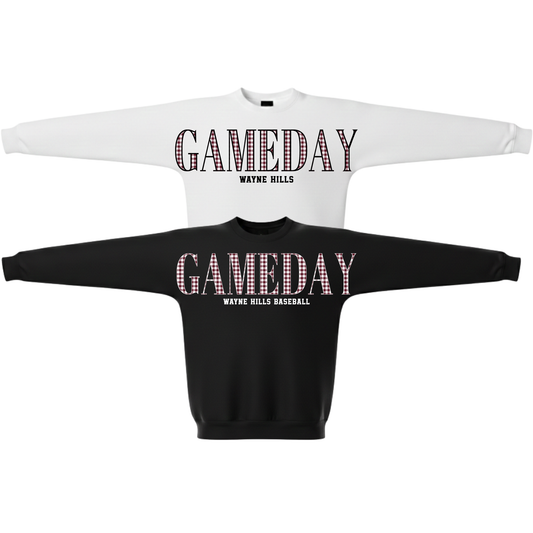 Wayne Hills GAMEDAY Crewneck Sweatshirt–"Gingham" pattern (Baseball Option)