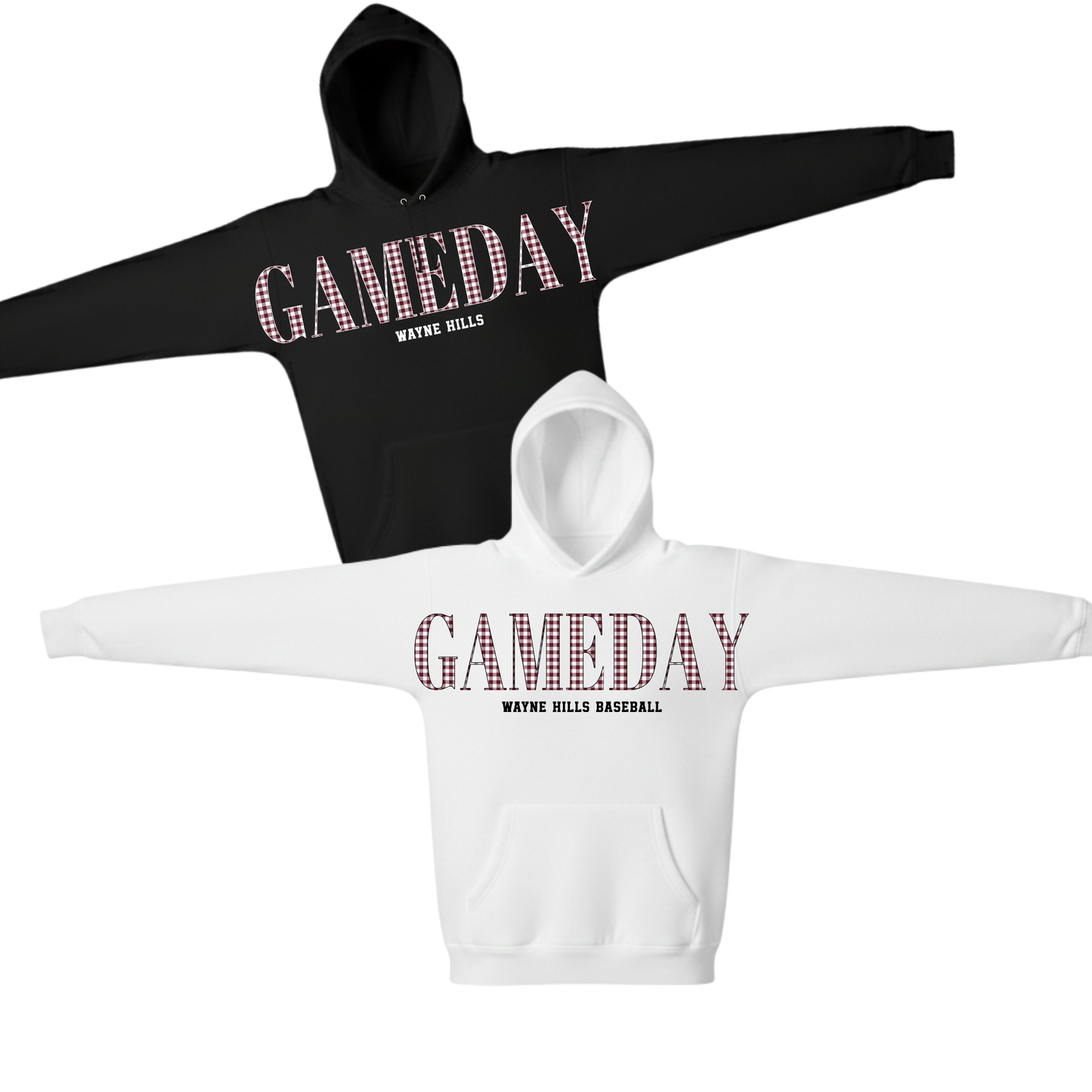 Wayne Hills GAMEDAY Hoodie–"Gingham" pattern (Baseball Option)