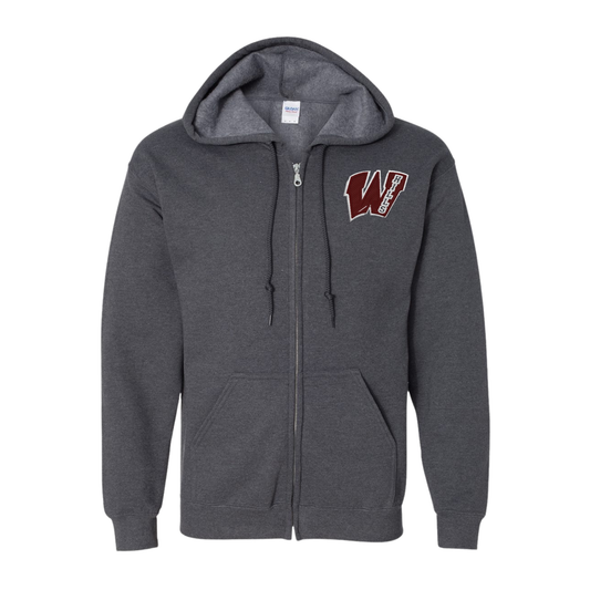 Wayne Hills Full-Zip Hooded Sweatshirt – Embroidered Left-Chest Logo (Options: Baseball, Dad, Mom)