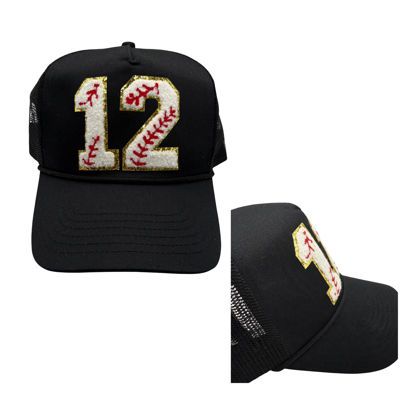 Baseball Trucker Hat – Custom Number Chenille Patch