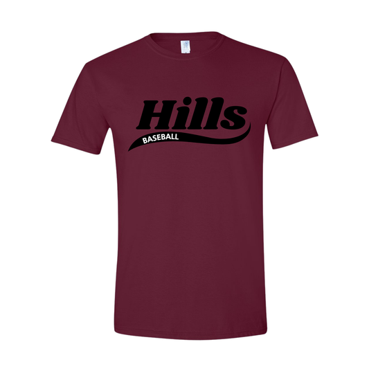 Wayne Hills T-Shirt – “HILLS” Swoosh Front Design (Baseball Option, Name on Back – Optional)