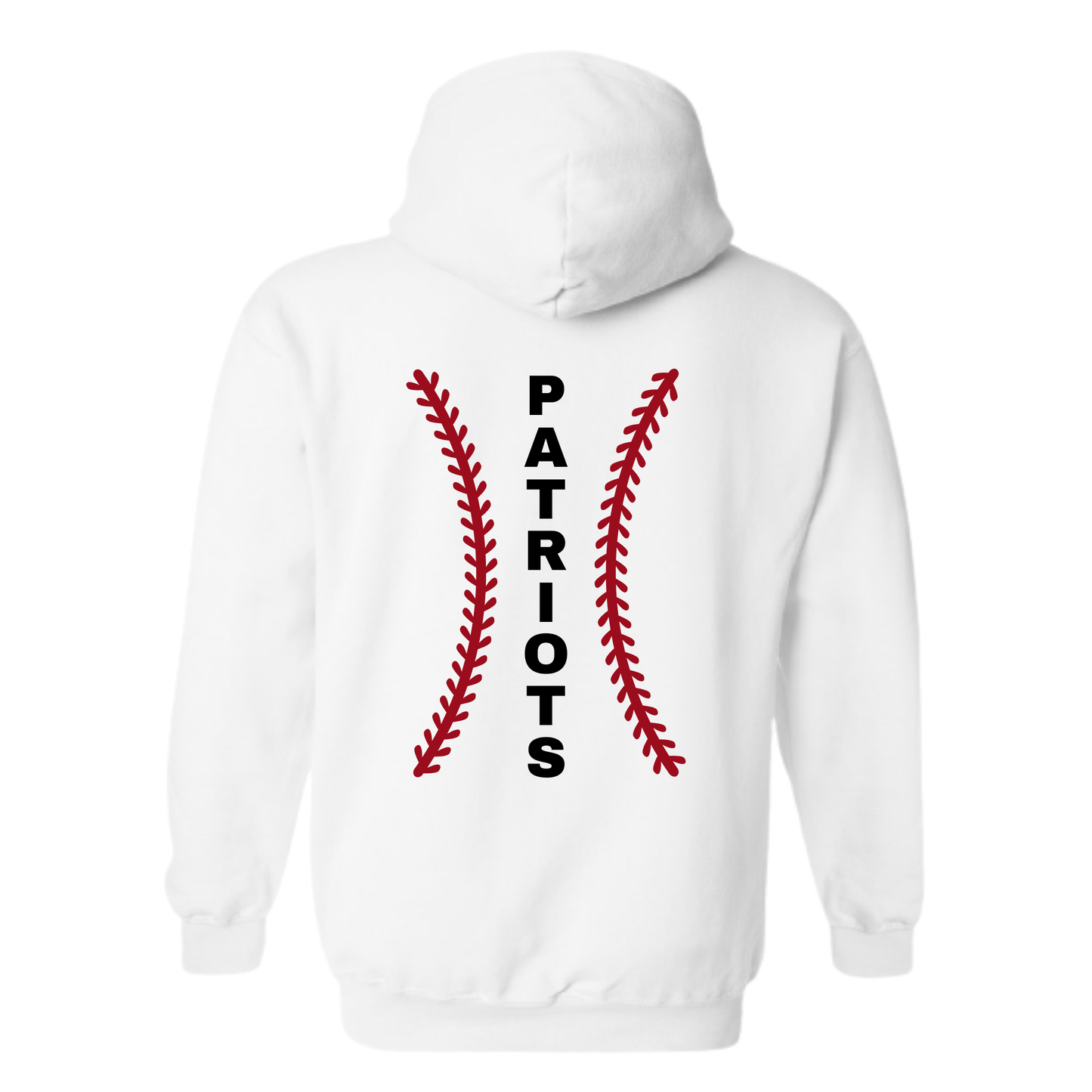 Wayne Hills Hoodie Sweatshirt – Patriots Baseball Laces Back Design (Number on front – Optional)