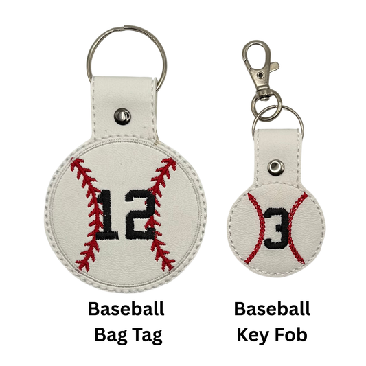 Baseball Bag Tag & Key Fob – Custom Number (Embroidered)