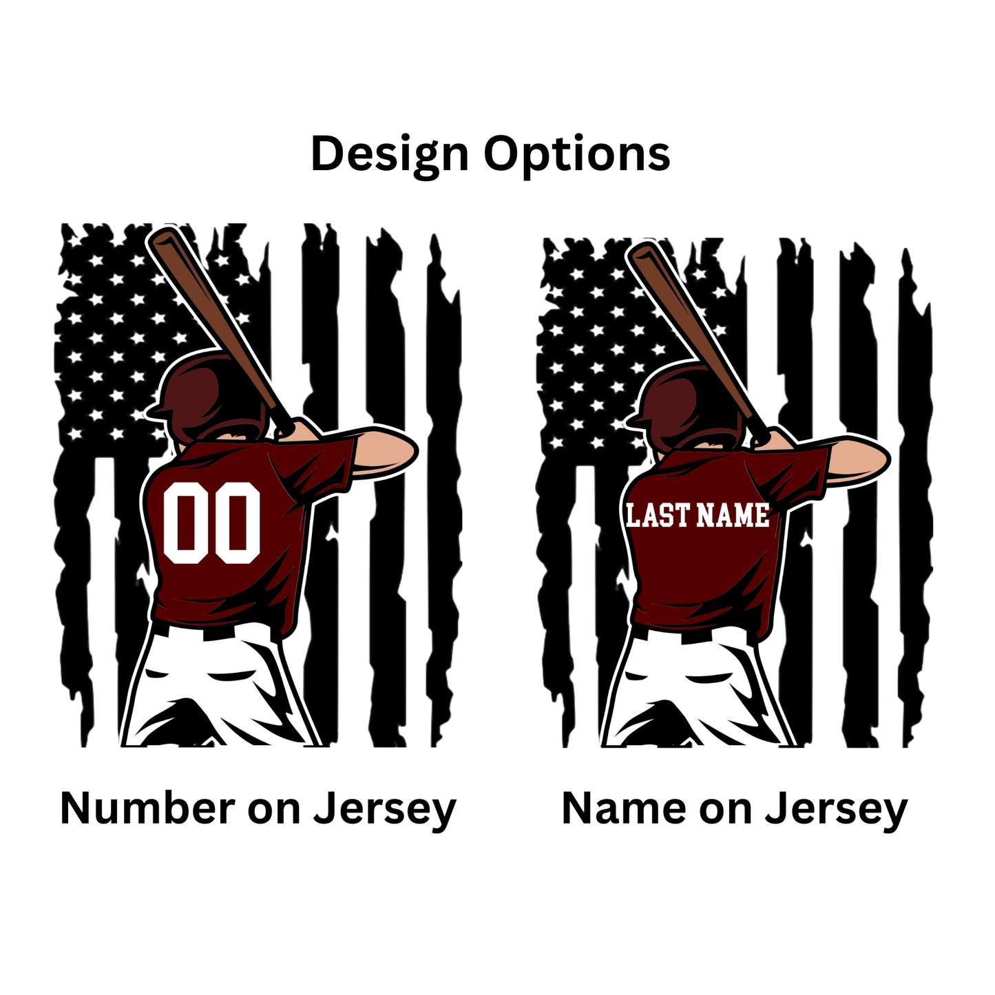 Wayne Hills Hooded Sweatshirt – Flag+Baseball Player (Name or Number + Sleeve Option)
