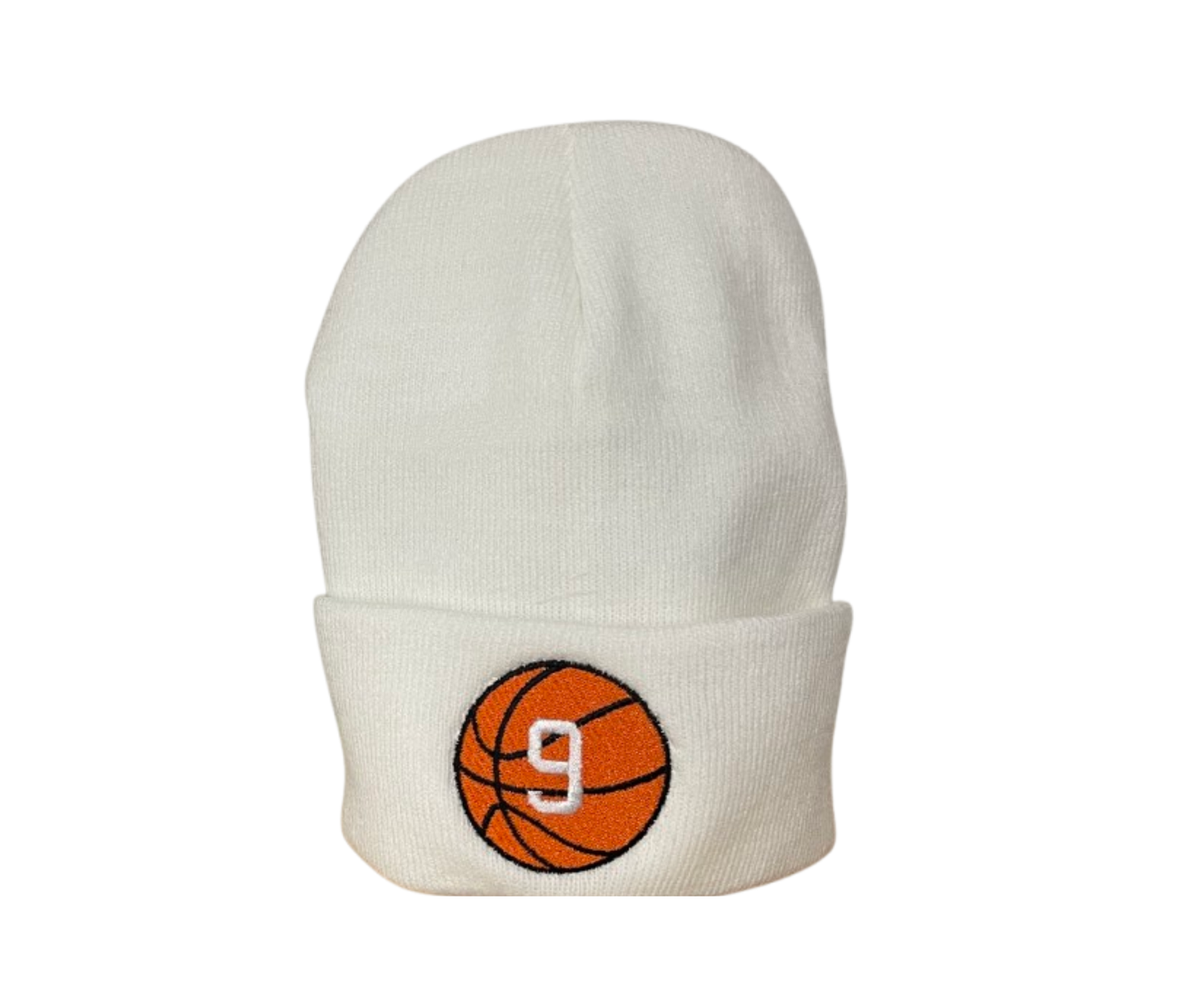 Wolfpack Cuffed Beanie – Embroidered Basketball with Player # - (Glitter Option)-Adult