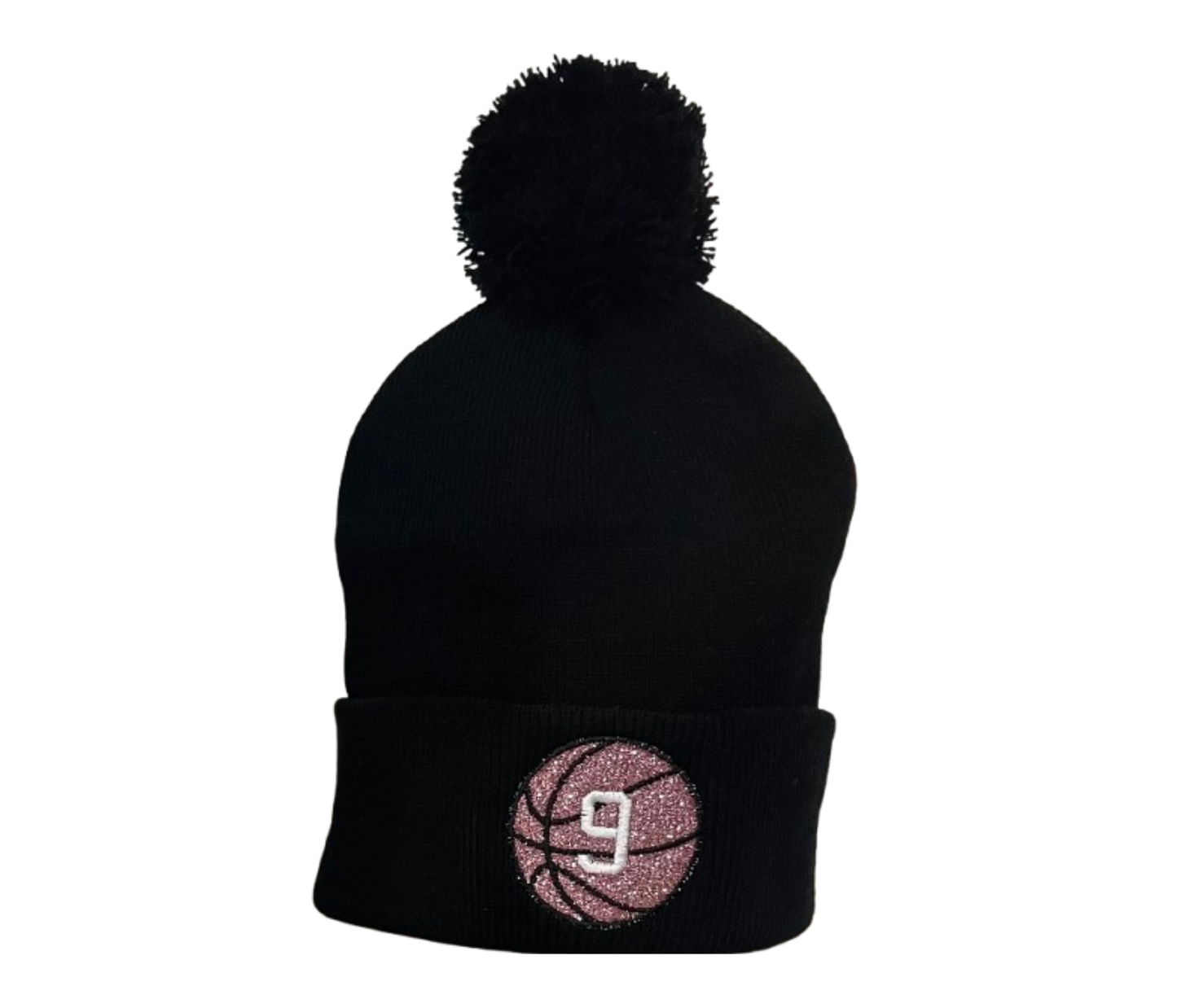 Wolfpack Cuffed Beanie – Embroidered Basketball with Player # - (Glitter Option)-Adult