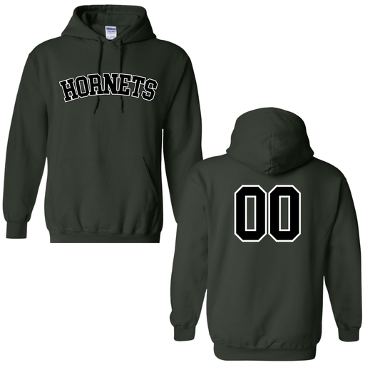 Hornets Hooded Sweatshirt – “HORNETS” Front Design (Back Number – Optional)