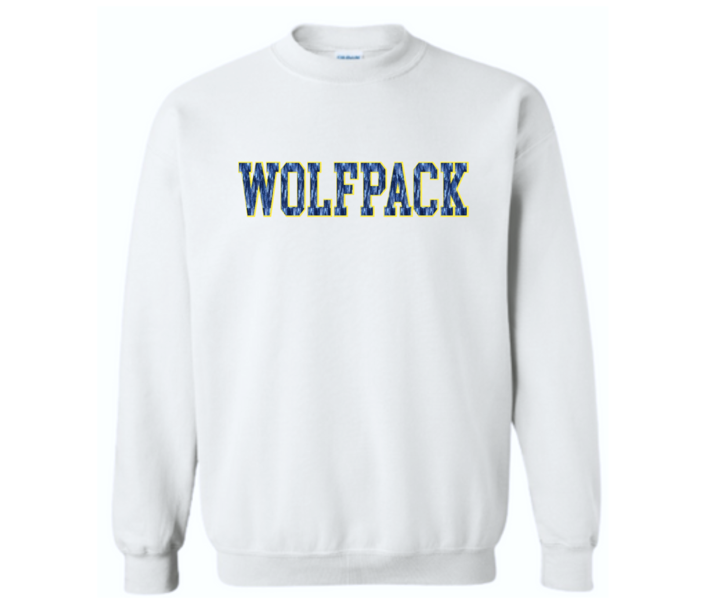 WOLFPACK Crewneck– Embroidered “WOLFPACK” Camo Appliqué – Center-Chest Logo – Adult