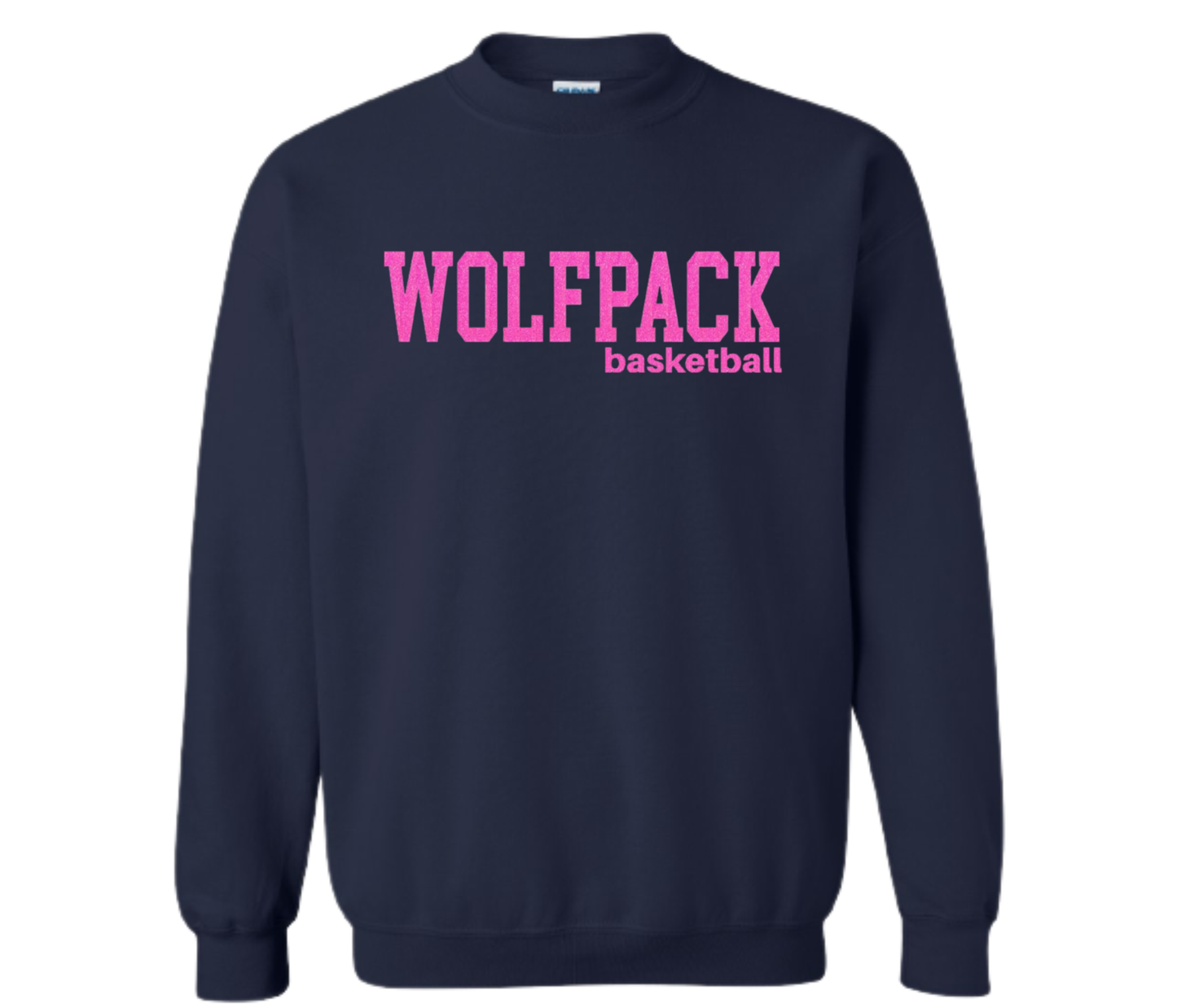 Wolfpack Crewneck Sweatshirt – "Wolfpack" Basketball Glitter Front Design - Adult