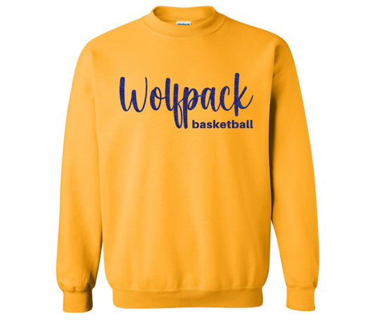 Wolfpack Crewneck Sweatshirt – "Wolfpack" Basketball Script Glitter Front Design - Adult