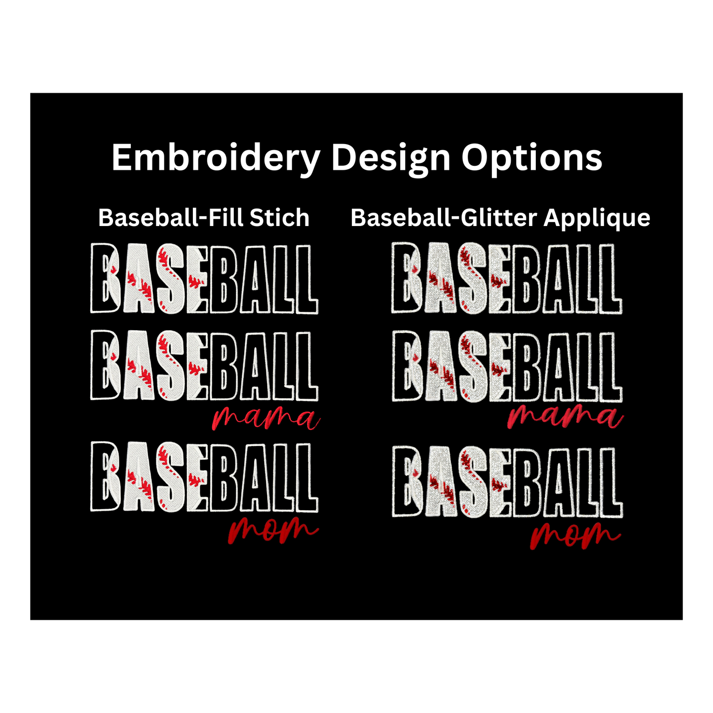 Baseball Sweatshirt – Embroidered “BASEBALL” Front (Glitter Option)