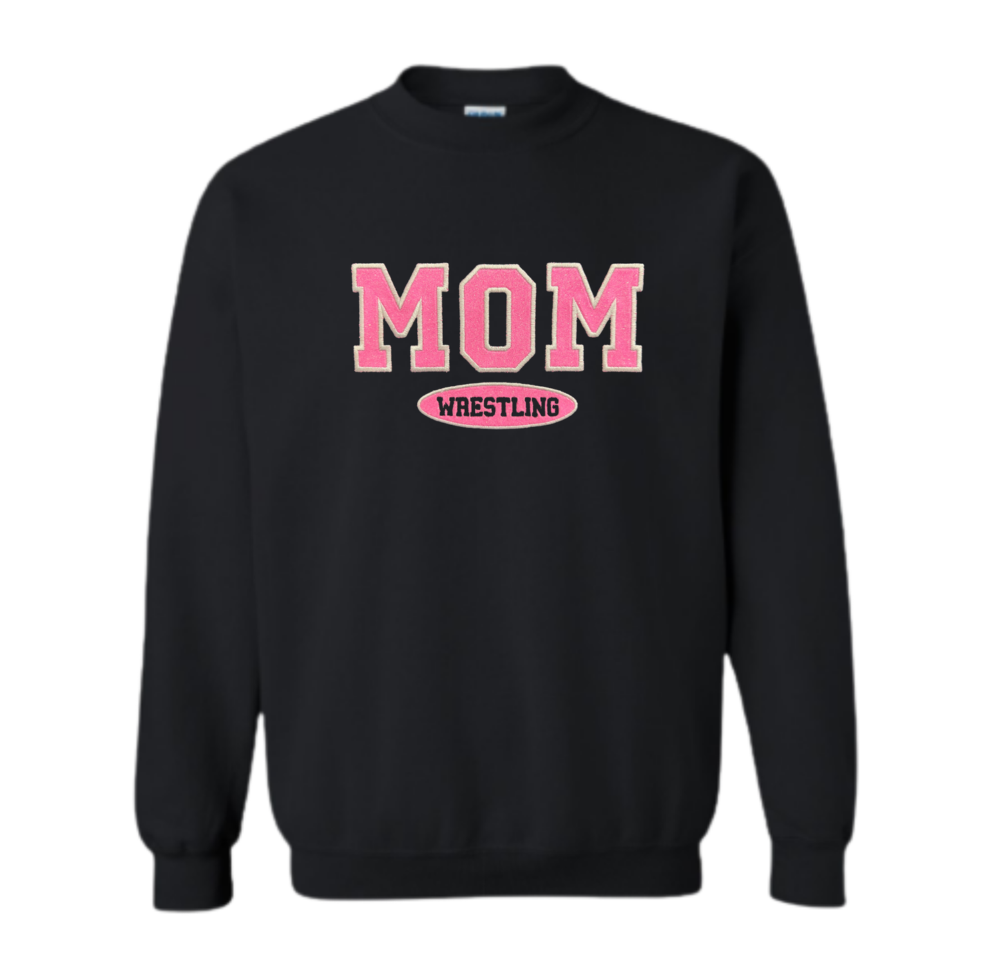 Wayne Hills Wrestling Crewneck Sweatshirt – Embroidered “WRESTLING MOM” (Hot Pink Glitter)