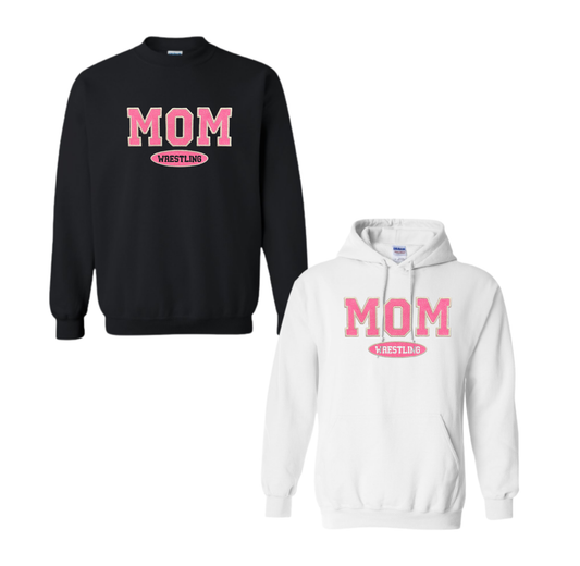 Wayne Hills Wrestling Crewneck Sweatshirt – Embroidered “WRESTLING MOM” (Hot Pink Glitter)