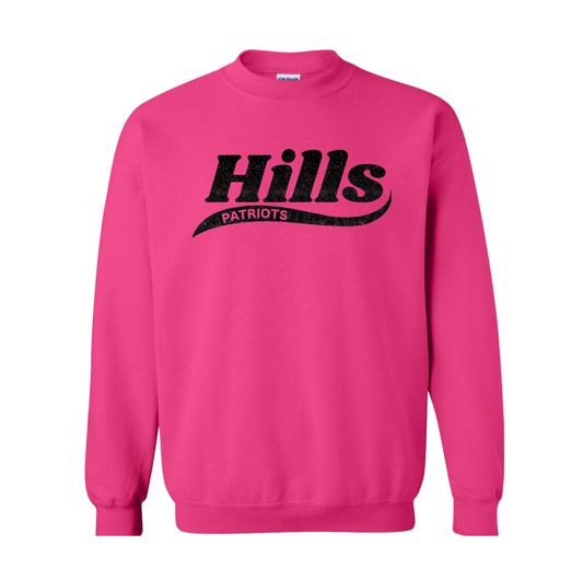 Wayne Hills Crewneck Sweatshirt – “HILLS” Glitter Swoosh Front Design-(Name on Back – Optional)