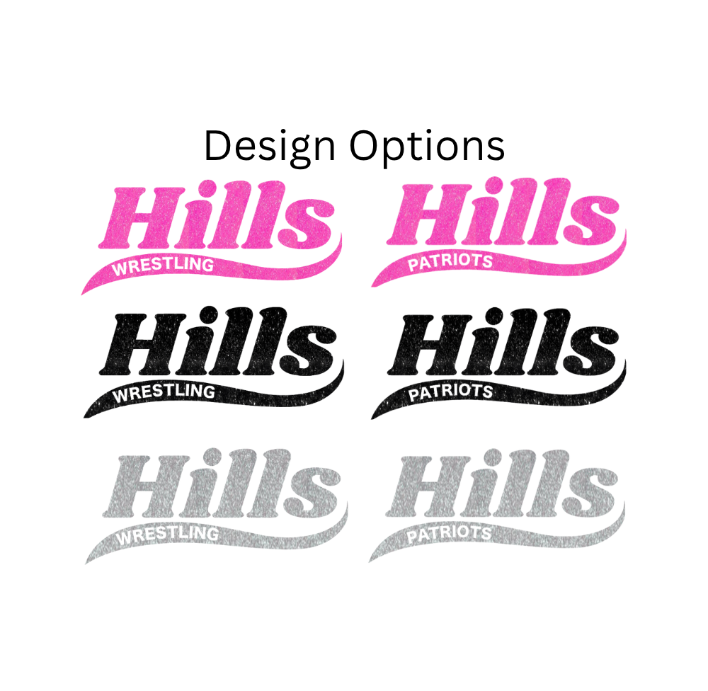 Wayne Hills/Wrestling Crewneck Sweatshirt – “HILLS” Glitter Swoosh Front Design-(Name on Back – Optional)