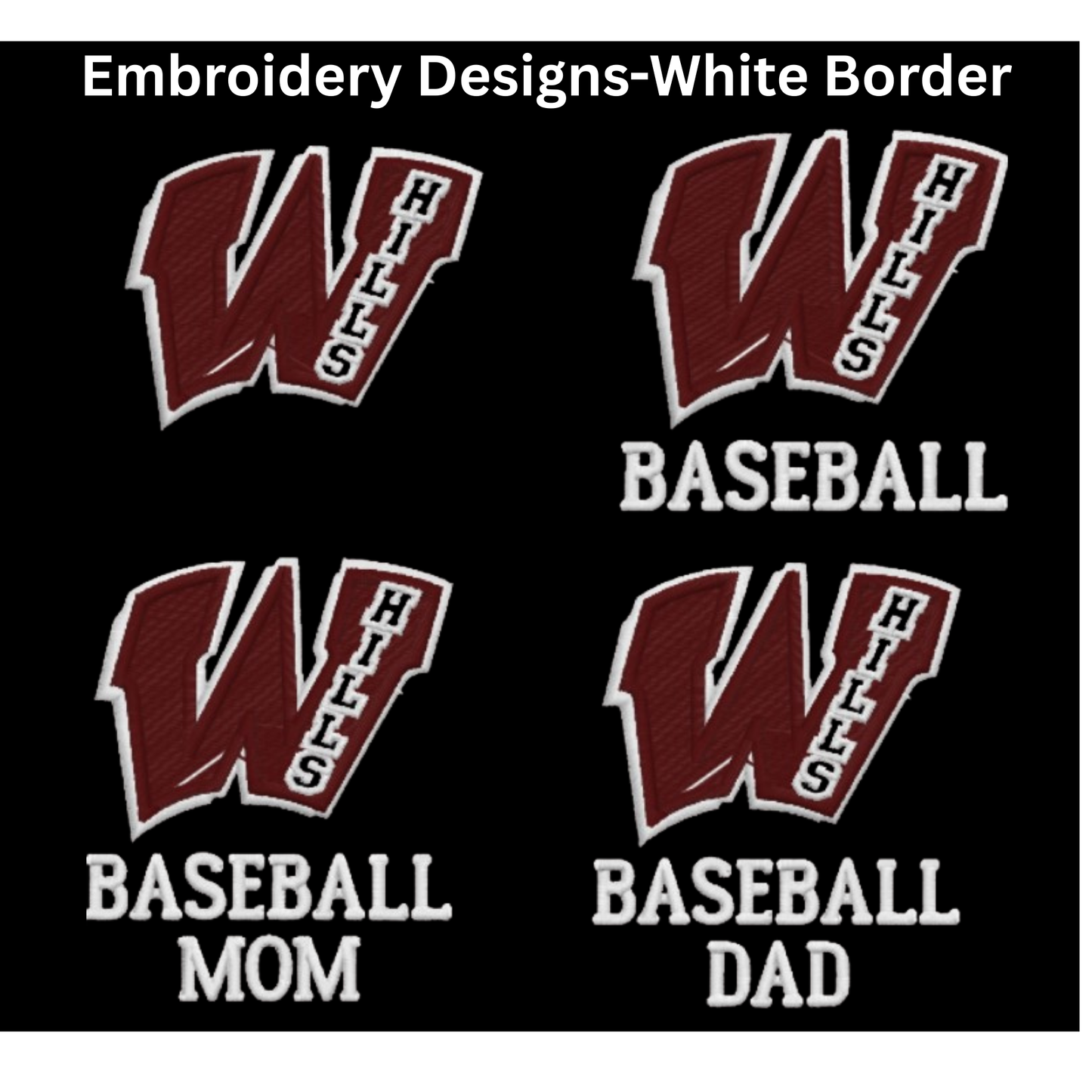 Wayne Hills Full-Zip Hooded Sweatshirt – Embroidered Left-Chest Logo (Options: Baseball, Dad, Mom)