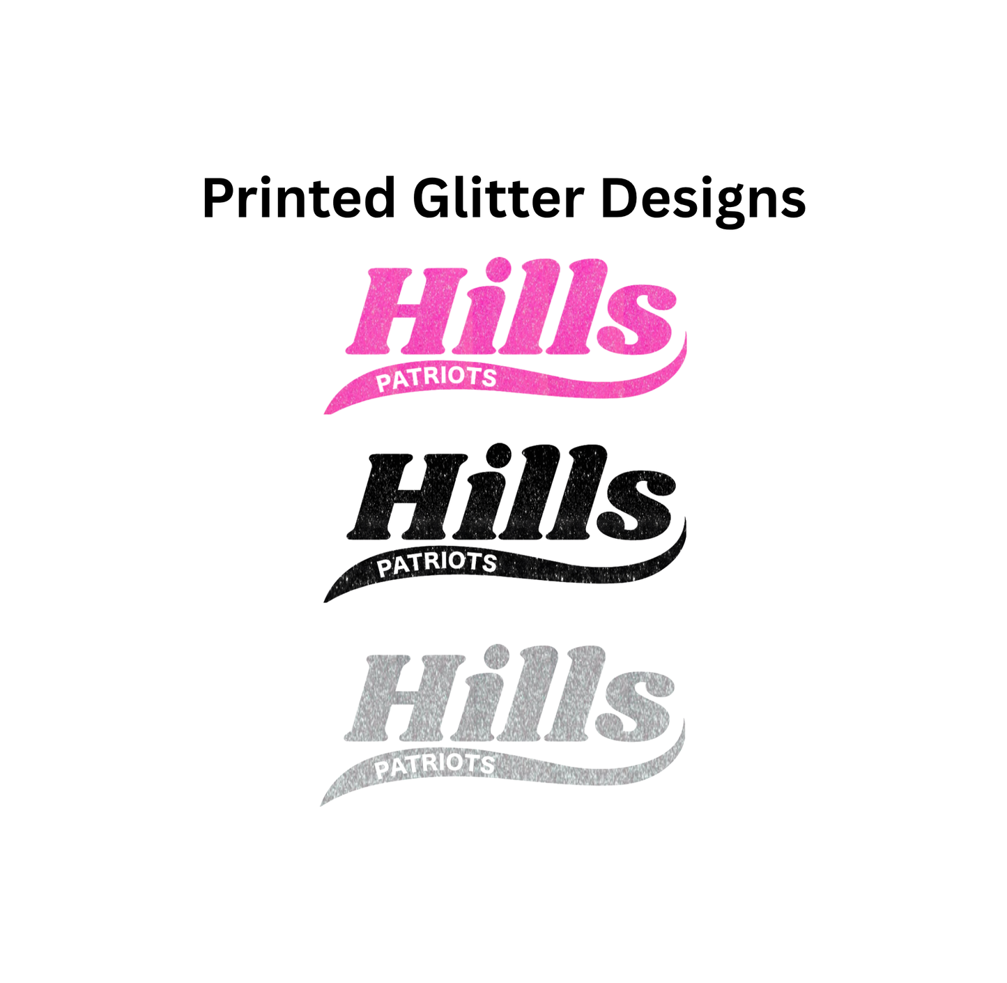 Wayne Hills Crewneck Sweatshirt – “HILLS” Glitter Swoosh Front Design-(Name on Back – Optional)