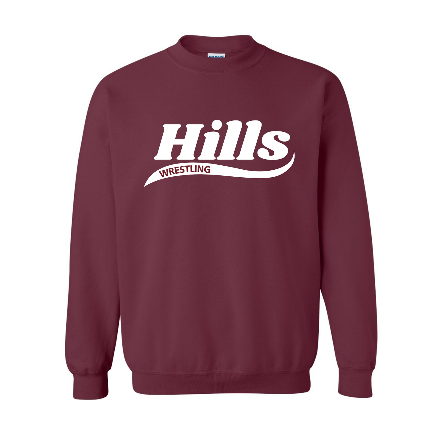 Wayne Hills Wrestling Crewneck Sweatshirt – “HILLS” Swoosh Front Design-(Name on Back – Optional)