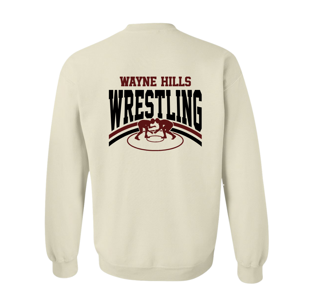 Wayne Hills Wrestling Crewneck Sweatshirt – “WRESTLING” Back Design – (Name on Sleeve – Optional)