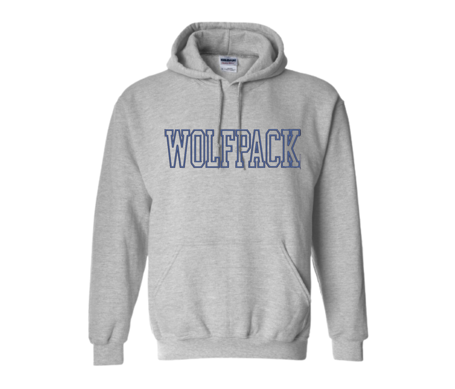 WOLFPACK Hoodie – Embroidered “WOLFPACK” Outline – Center-Chest Logo – Adult