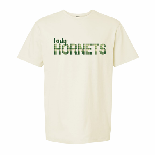 Lady Hornets T-Shirt – Plaid Front Design (Number on Back – Optional)