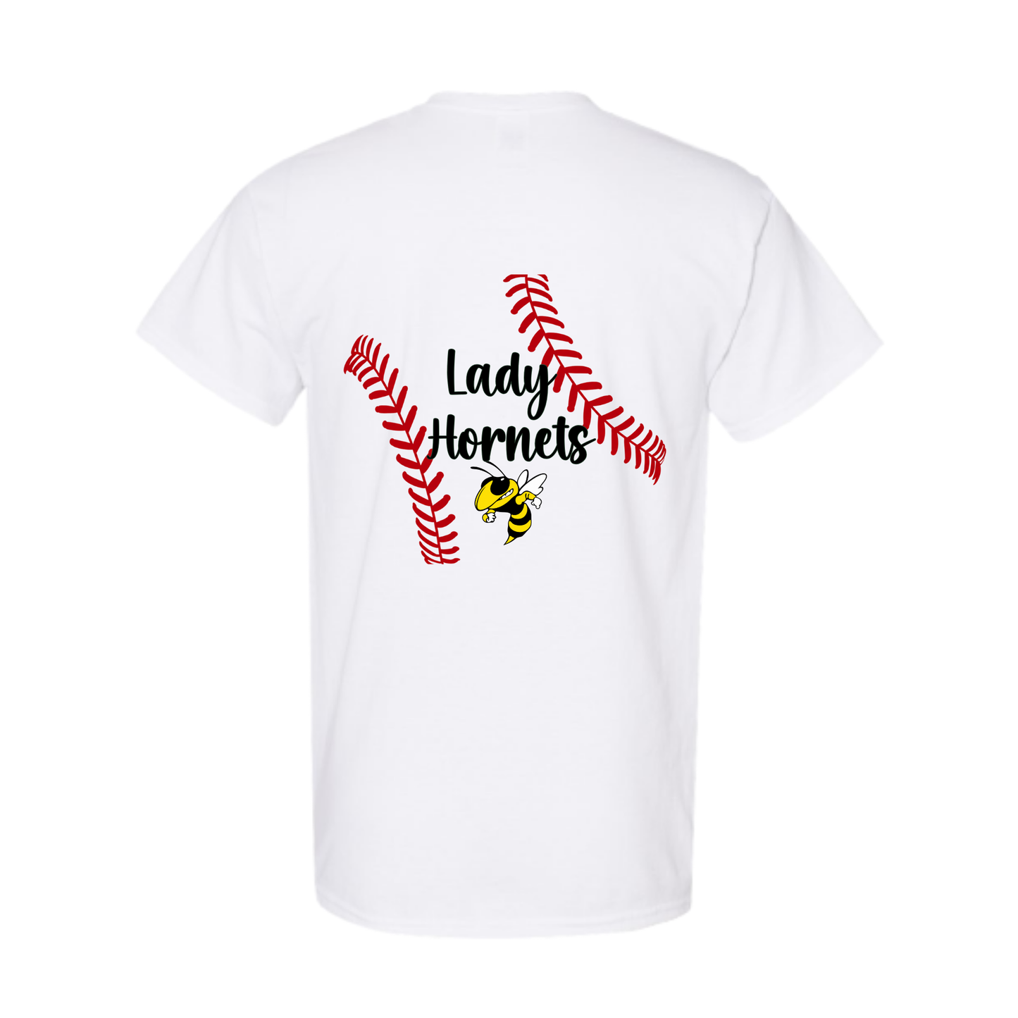 Hornets T-Shirt – Lady Hornets Softball Laces Back Design (Number on front – Optional)