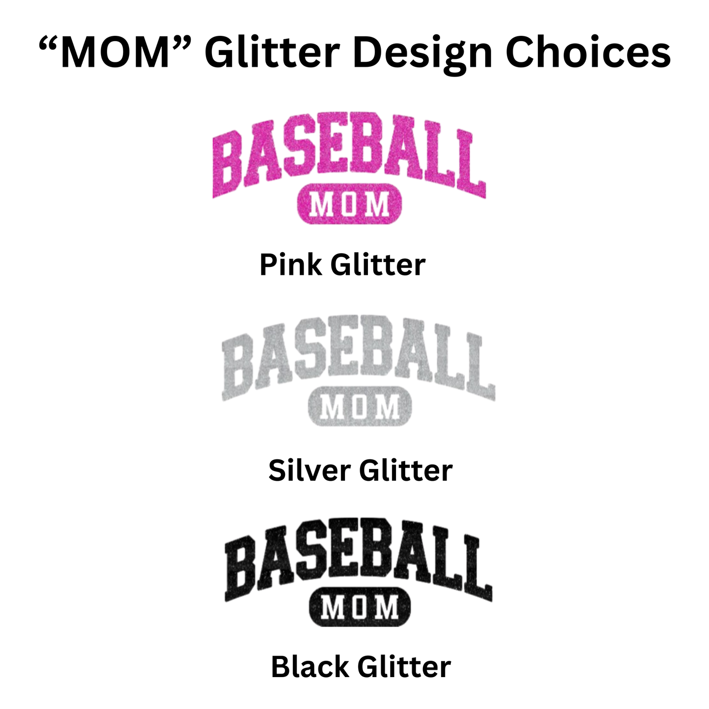 Baseball Mom Tank – “Glitter Baseball Mom” Front Design (Pink/Silver/Black) (Name on Back – Optional)