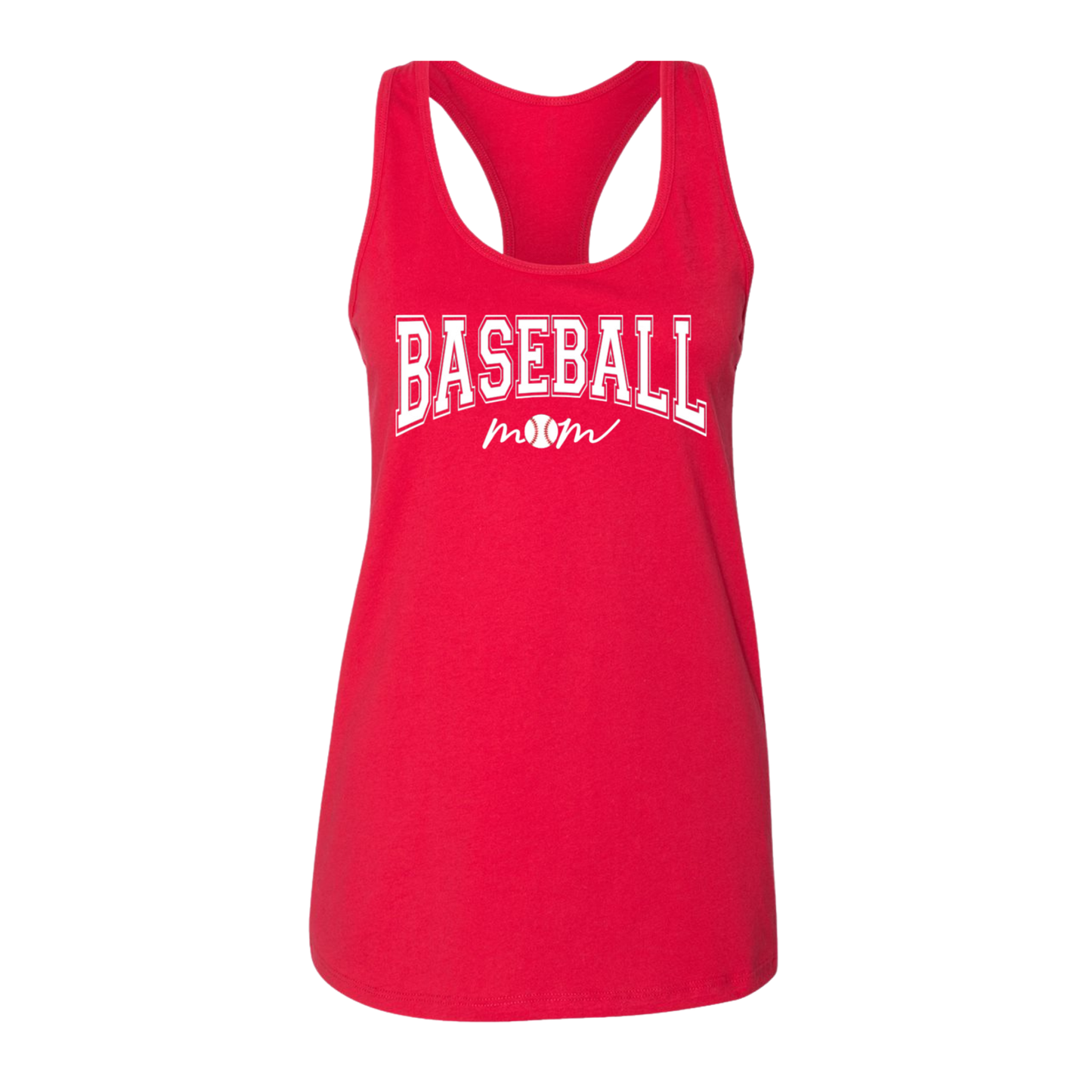 Baseball Mom Tank – “Arched Baseball (Script Mom)” Front Design (Name on Back – Optional)