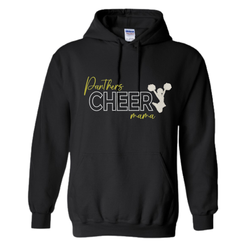 EMBROIDERED Panthers CHEER with White Glitter Cheerleader Crewneck/Hoodie - ADULT