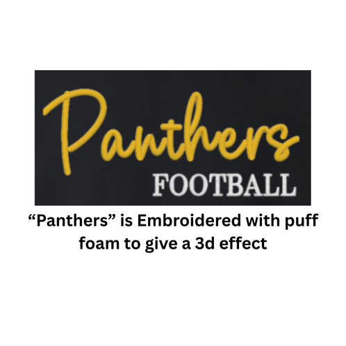 EMBROIDERED Panthers 3d Puff Football- Black Crewneck - ADULT
