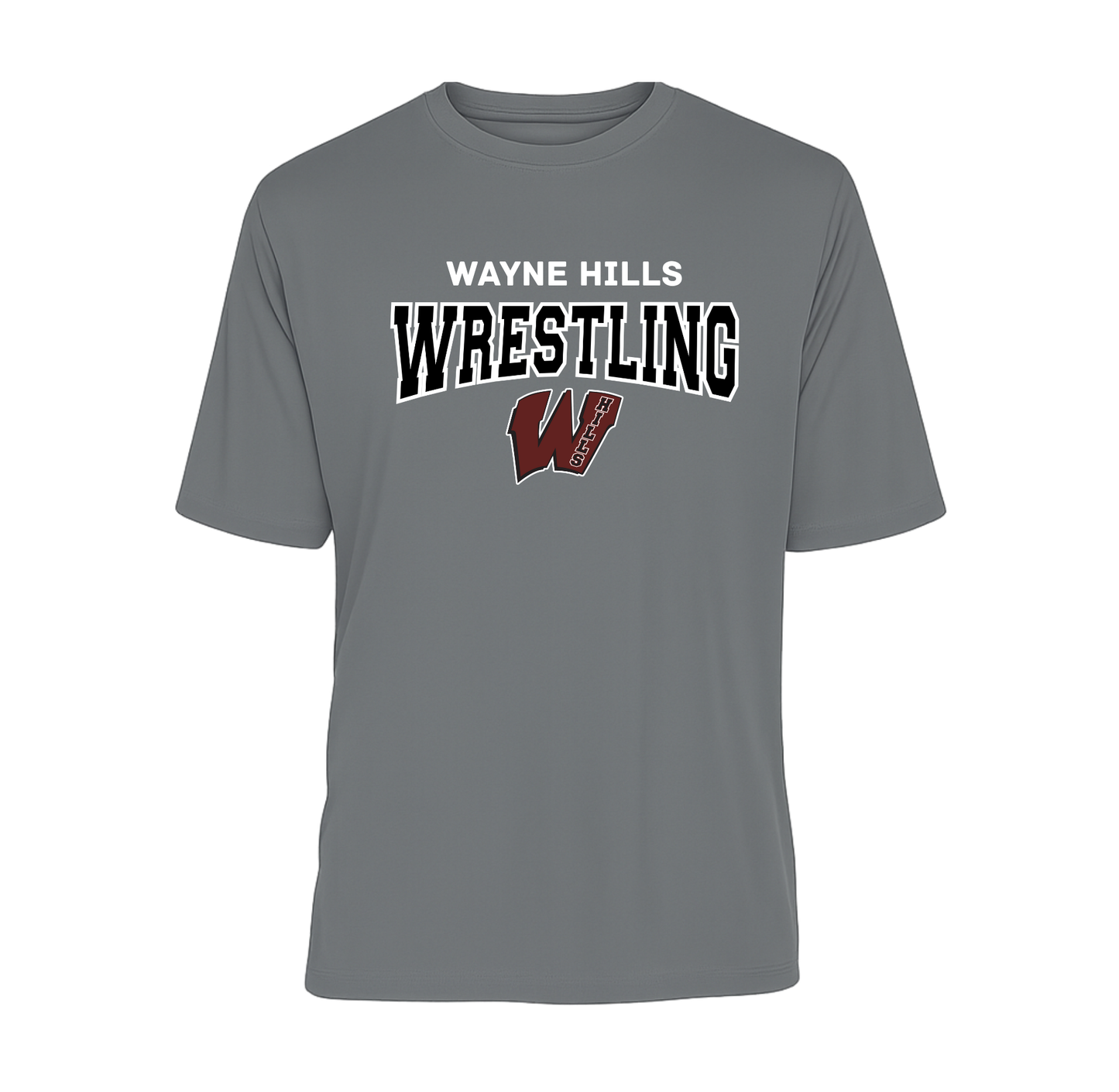 Wayne Hills Wrestling Performance T-Shirt – Wrestling + Logo Front Design