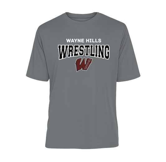 Wayne Hills Wrestling Performance T-Shirt – Wrestling + Logo Front Design