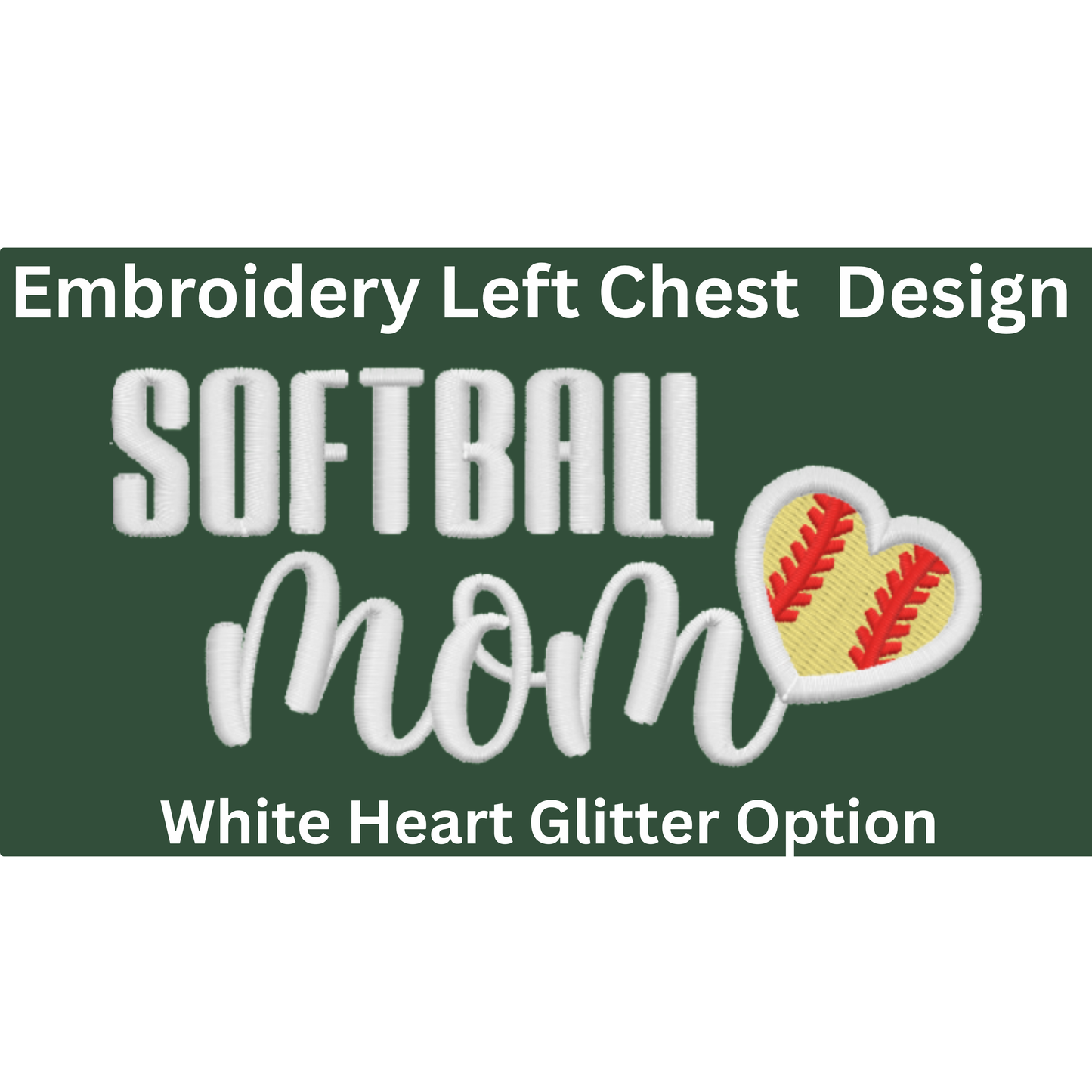 Softball Mom Sweatshirt – Embroidered “SOFTBALL Mom” Left-Chest Design (Glitter Option, Softball + Number on Sleeve – Optional)