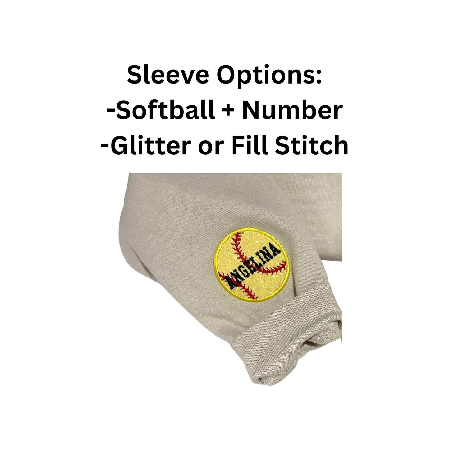 Softball Mom Sweatshirt – Embroidered “SOFTBALL Mom” Left-Chest Design (Glitter Option, Softball + Number on Sleeve – Optional)